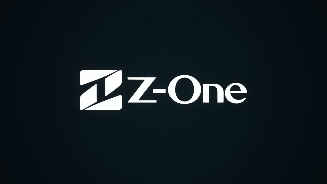 Assinatura da marca Z-One sobre fundo azul profundo